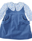 Girls Blue Velveteen Dress with Love Birds Liberty London Blouse