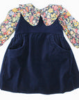 Girls Navy Velveteen Dress with Heirloom Floral Liberty London Blouse