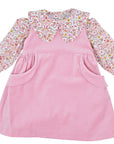 Girls Pink Velveteen Dress with Love Birds Liberty London Blouse