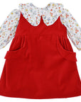 Girls Red Velveteen dress with floral Liberty London Blouse