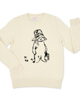 Adult Sweater in ivory, featuring a black line illustration of Paddington Bear. 100% cotton, unisex, soft, and machine washable