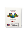 Back cover of Love From The Very Hungry Caterpillar book featuring a butterfly and the words 'You make my heart flutter'