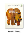 Cover of Brown Bear, Brown Bear, What Do You See? board book with Eric Carle’s iconic collage illustration, designed for toddlers and early learning.