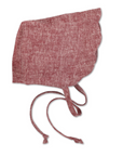 Cape Cod Red scallop bonnet, crafted with care, featuring a scalloped brim and soft linen-rayon blend for comfort