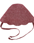 Scallop Bonnet in Cape Cod Red with scalloped edges and long ties, woven for baby's comfort and secure fit.