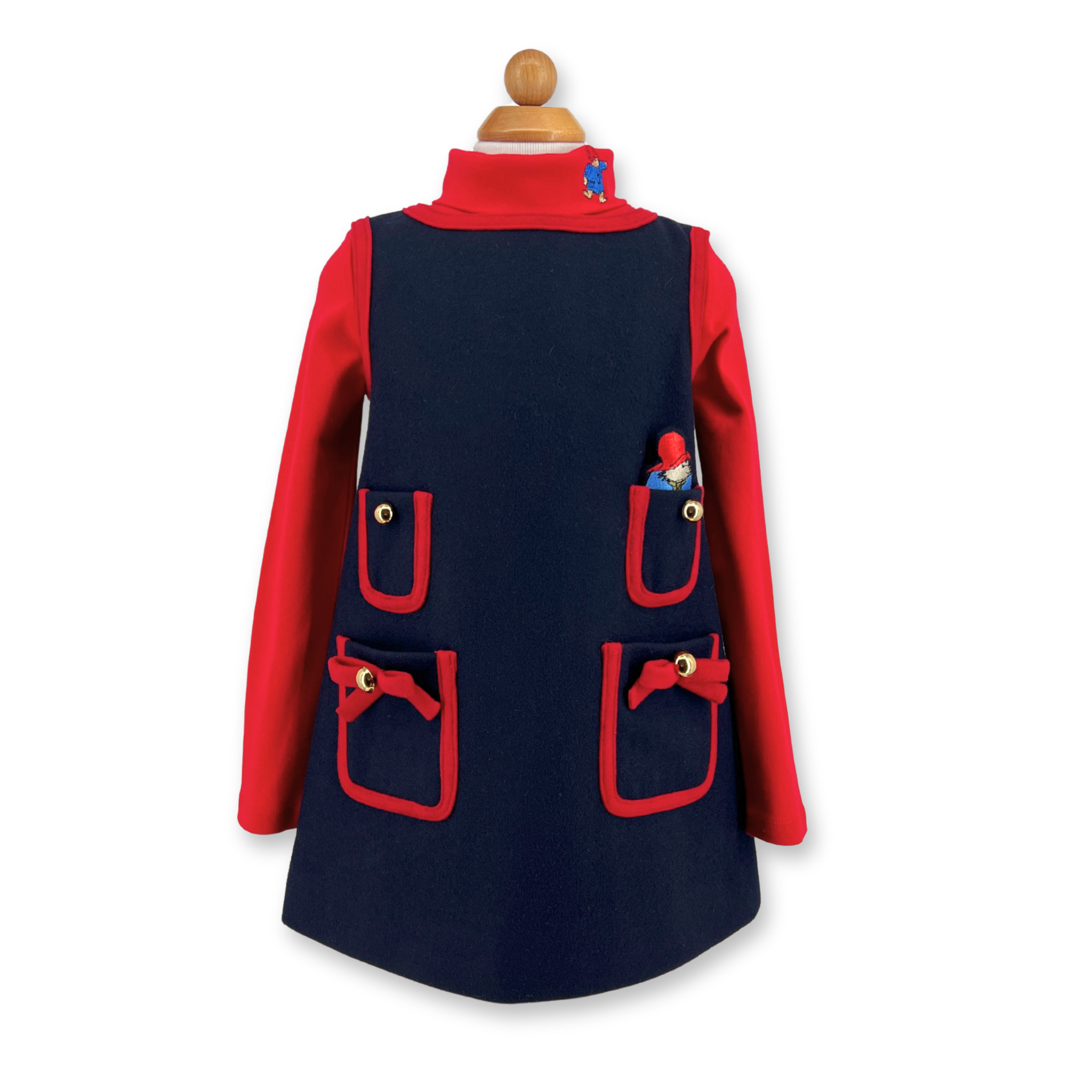 Girls Pocket Paddington Bow Dress – Navy and Red 7 Girls Pocket Paddington Bow Dress – Navy and Red 7