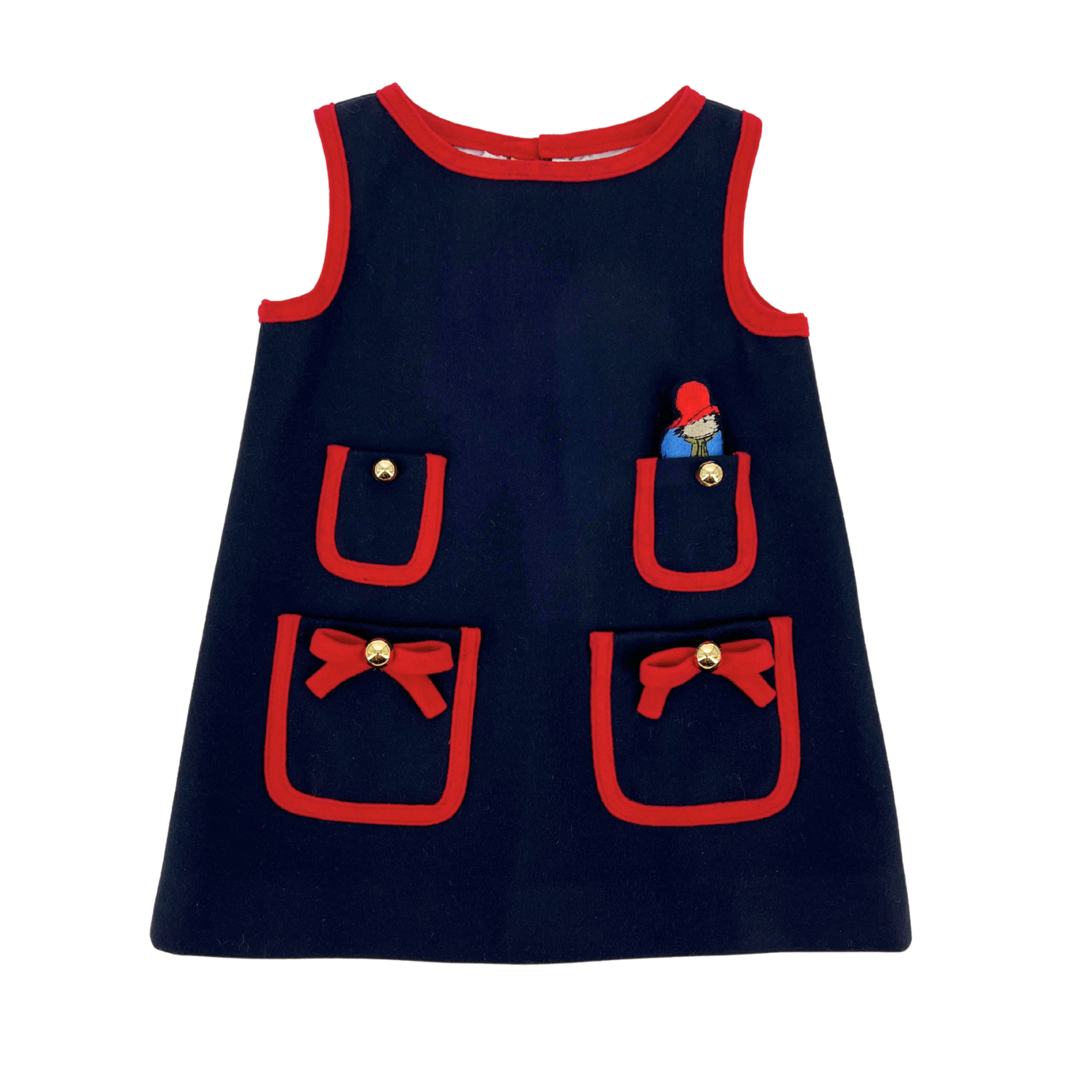 Girls Pocket Paddington™ Bow Dress – Navy and Red – Little