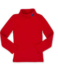 Paddington Bear organic cotton red turtleneck for kids with soft, sensory-friendly fabric, embroidered collar detail, and cozy long sleeve perfect for winter layering