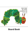 Cover of "The Very Hungry Caterpillar" by Eric Carle, featuring a colorful green caterpillar with a red head