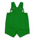 back view of Very Hungry Caterpillar romper, featuring adjustable straps with button closures and an elasticized waist for a comfortable fit