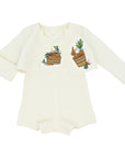 Little Goodall linen bunny jacket and romper set in ivory, featuring hand-embroidered bunny and carrot basket details