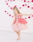 Girls' summer dress with cute flamingo design and layered pink skirt