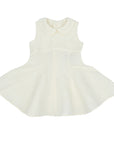 Ivory linen party dress with a Peter Pan collar, sleeveless design, and flared skirt, perfect for special occasions