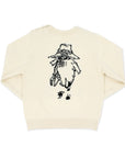 Back of Bear Sweater in ivory with black knit Paddington Bear illustration by Peggy Fortnum. Soft 100% cotton, mid-weight, with shoulder buttons