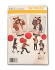 Simplicity 1477 sewing pattern featuring fox and raccoon coats for children, sizes 3T-8, with complete instructions and fabric suggestions.