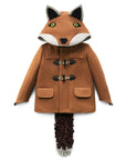 Brown fox winter coat with toggle buttons and plush lining