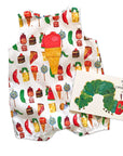 100% cotton Hungry Caterpillar™ romper with colorful party food prints and appliquéd ice cream cone, paired with a matching board book