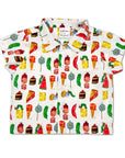 Toddler and kids short-sleeve button-up shirt with a colorful Very Hungry Caterpillar™ food print, made from 100% cotton for comfort