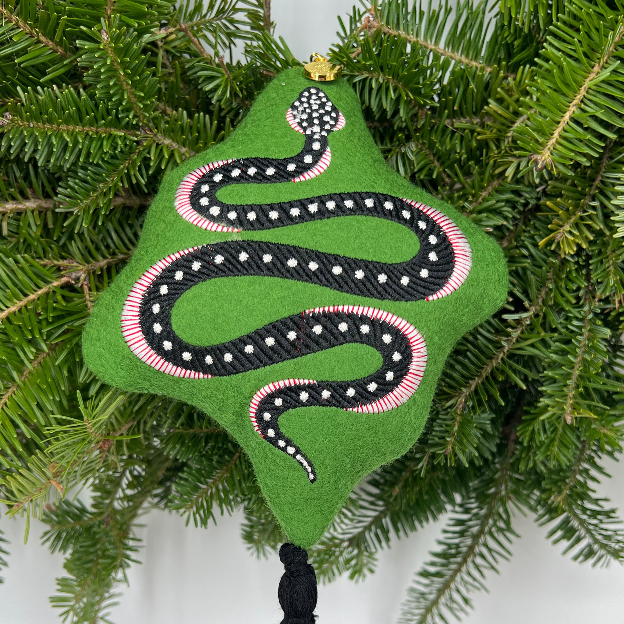 Apple the Snake Embroidered Wool Ornament - Willa Heart Collection