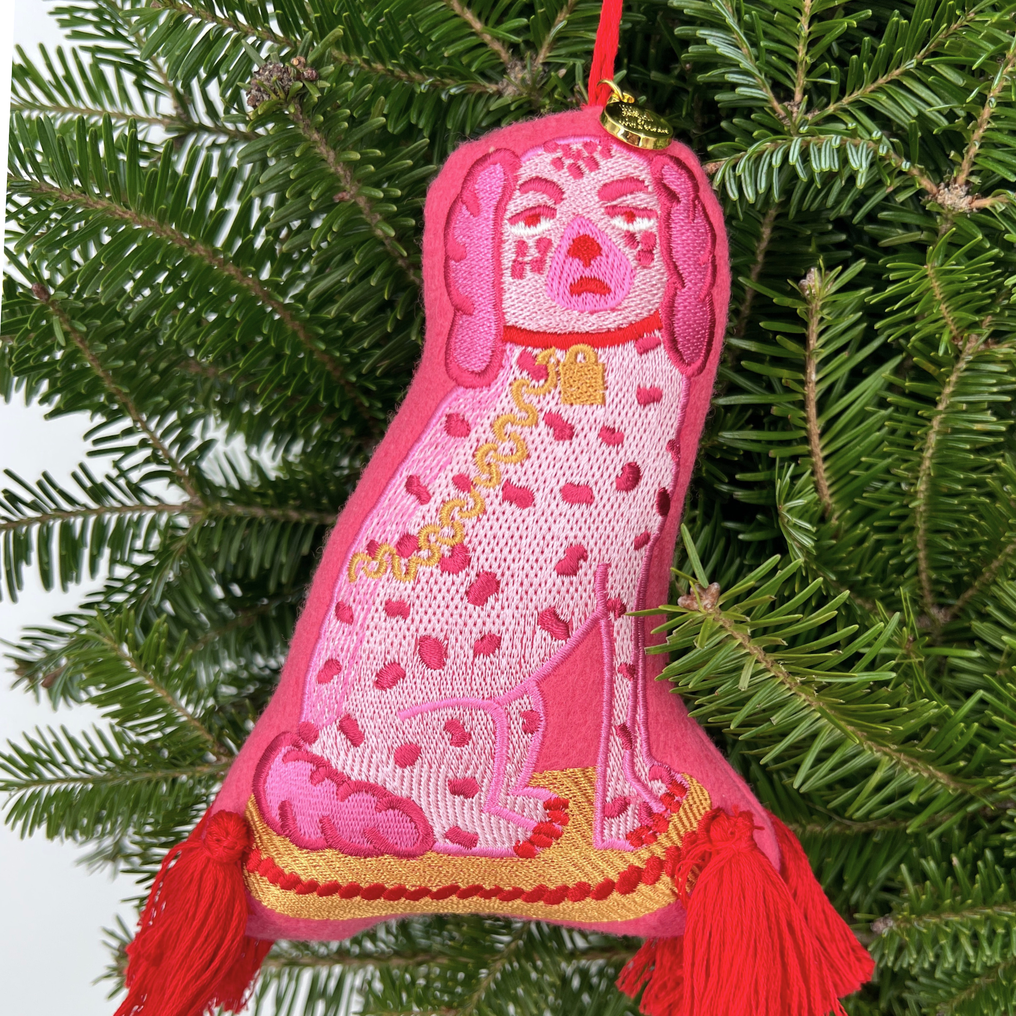 Posh Pink Dogs Embroidered Wool Ornament - Willa Heart Collection