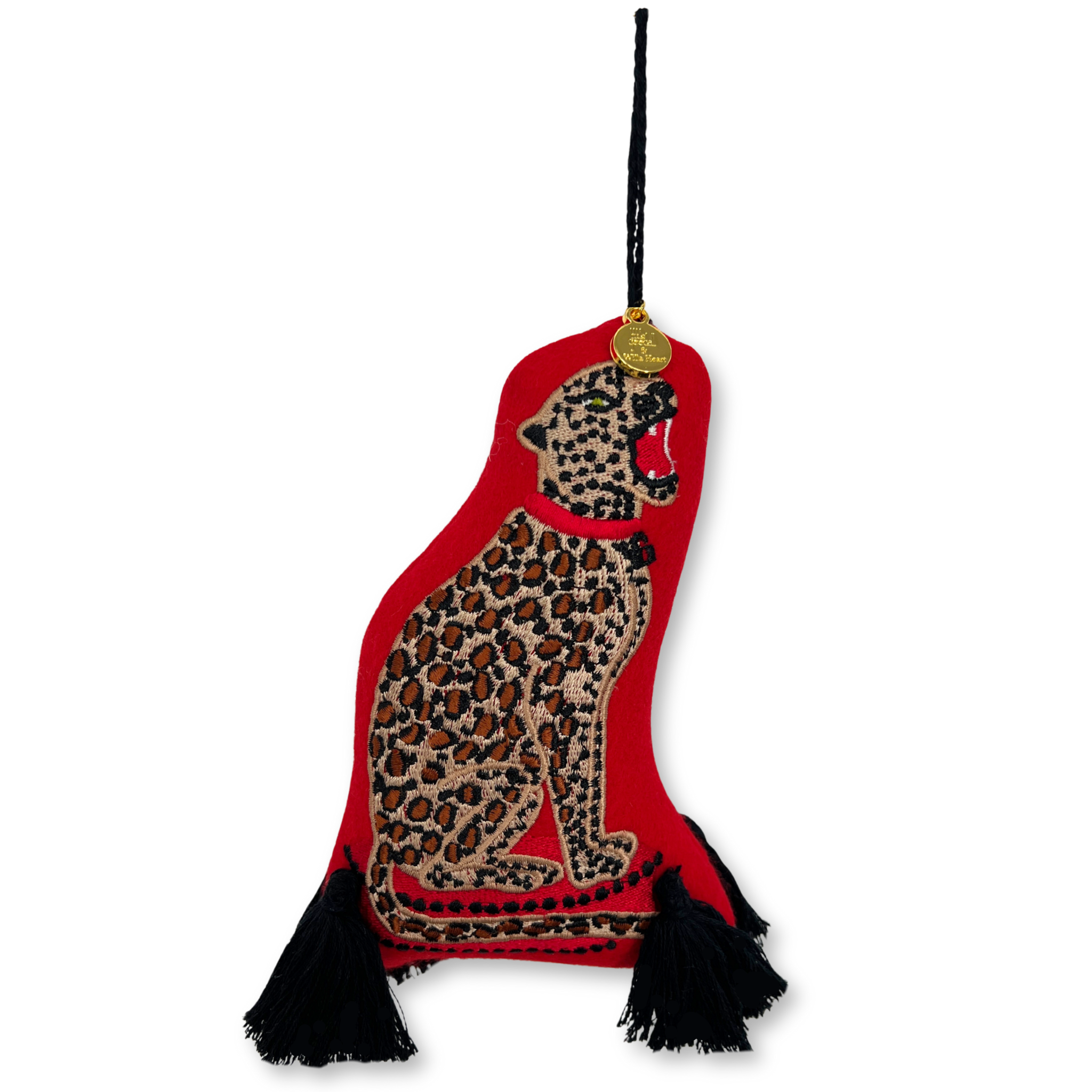 Cheetah Embroidered Wool Ornament - Willa Heart Collection
