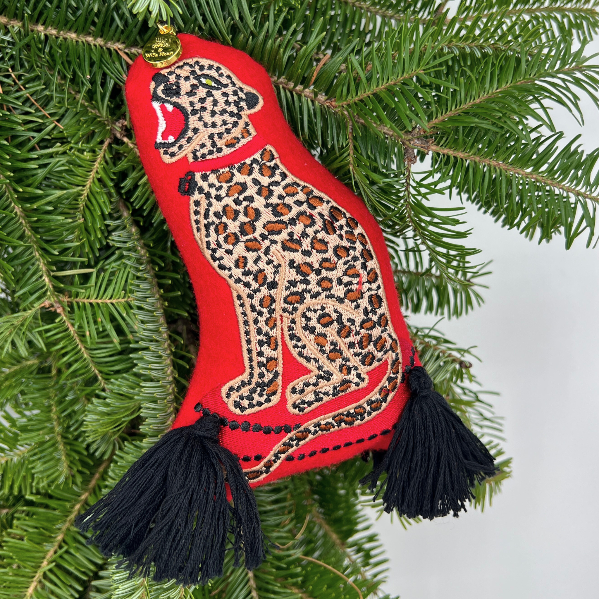 Cheetah Embroidered Wool Ornament - Willa Heart Collection