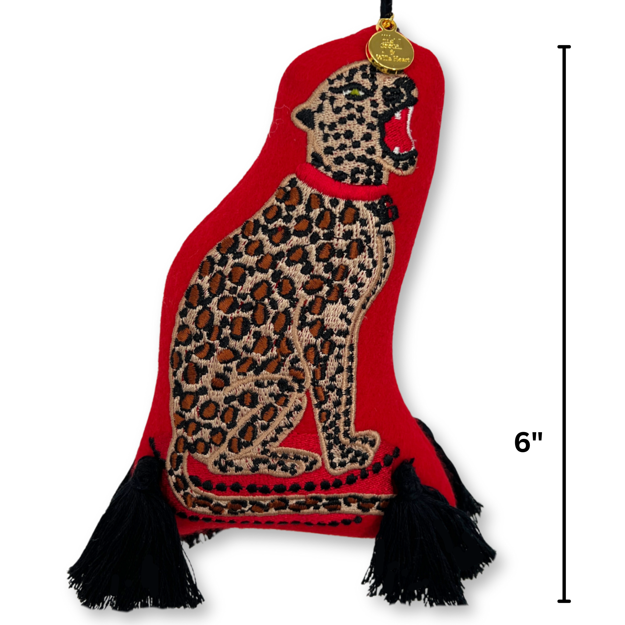 Cheetah Embroidered Wool Ornament - Willa Heart Collection
