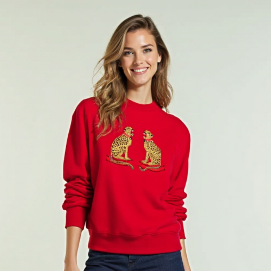 Ladies Cheetah Embroidered Sweatshirt - Willa Heart Collection
