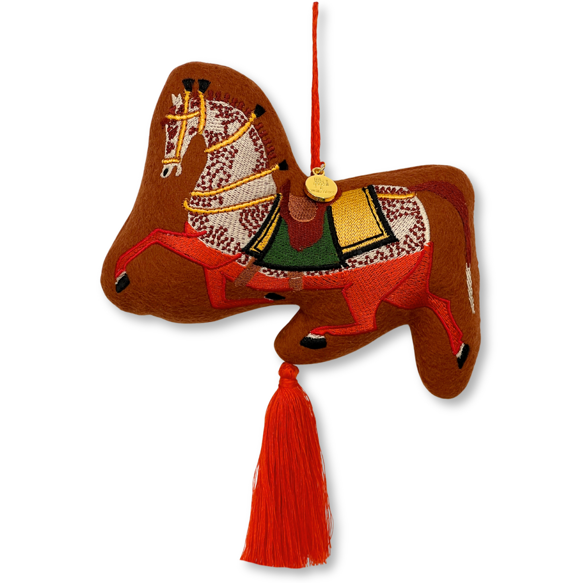 Chinoiserie Horse Embroidered Wool Ornament - Willa Heart Collection