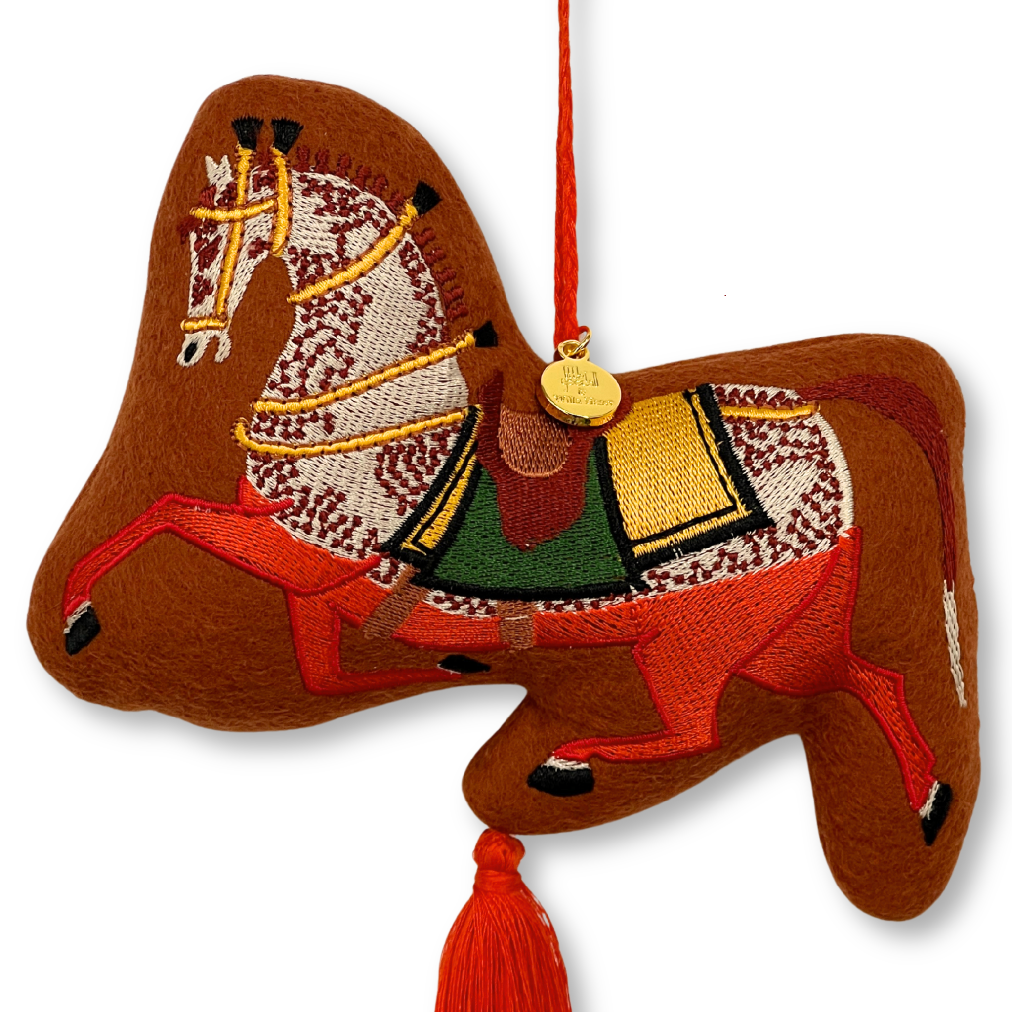 Chinoiserie Horse Embroidered Wool Ornament - Willa Heart Collection