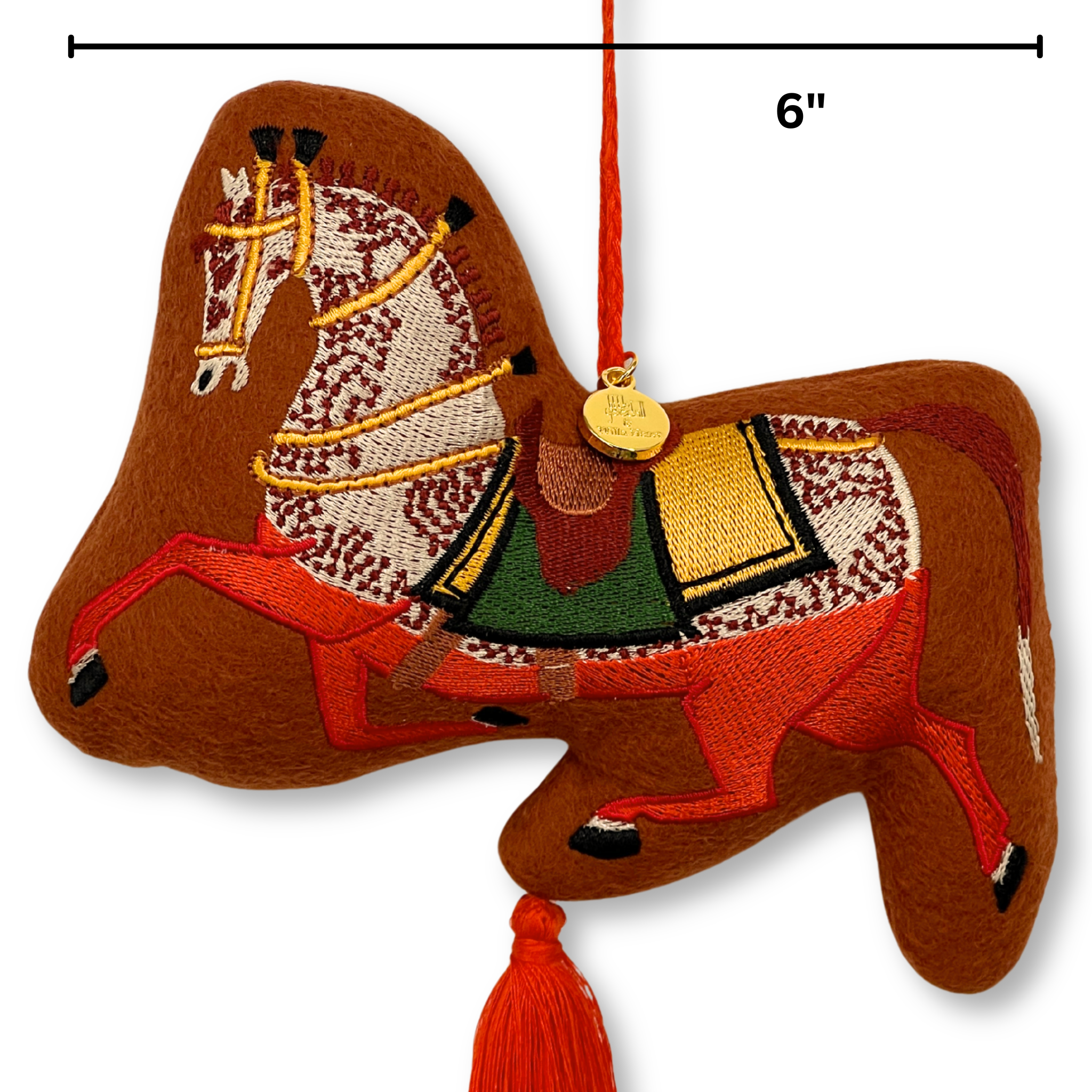 Chinoiserie Horse Embroidered Wool Ornament - Willa Heart Collection