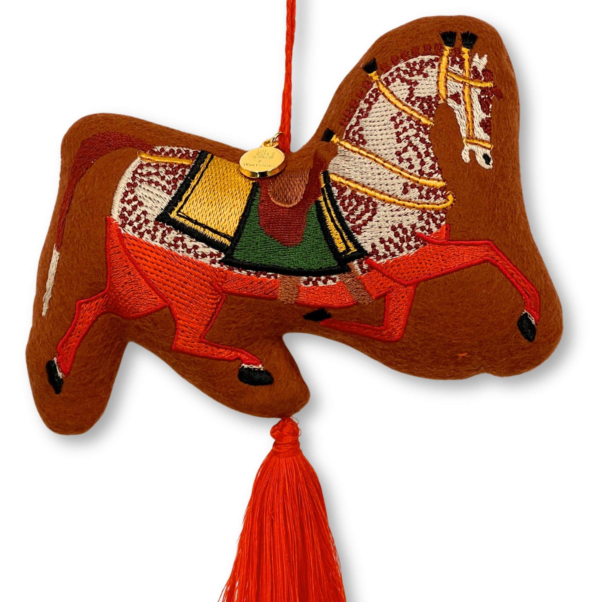 Chinoiserie Horse Embroidered Wool Ornament - Willa Heart Collection