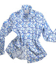 Ladies Classic Shirt in Willa Heart Blue and White Dog and Dragon Print