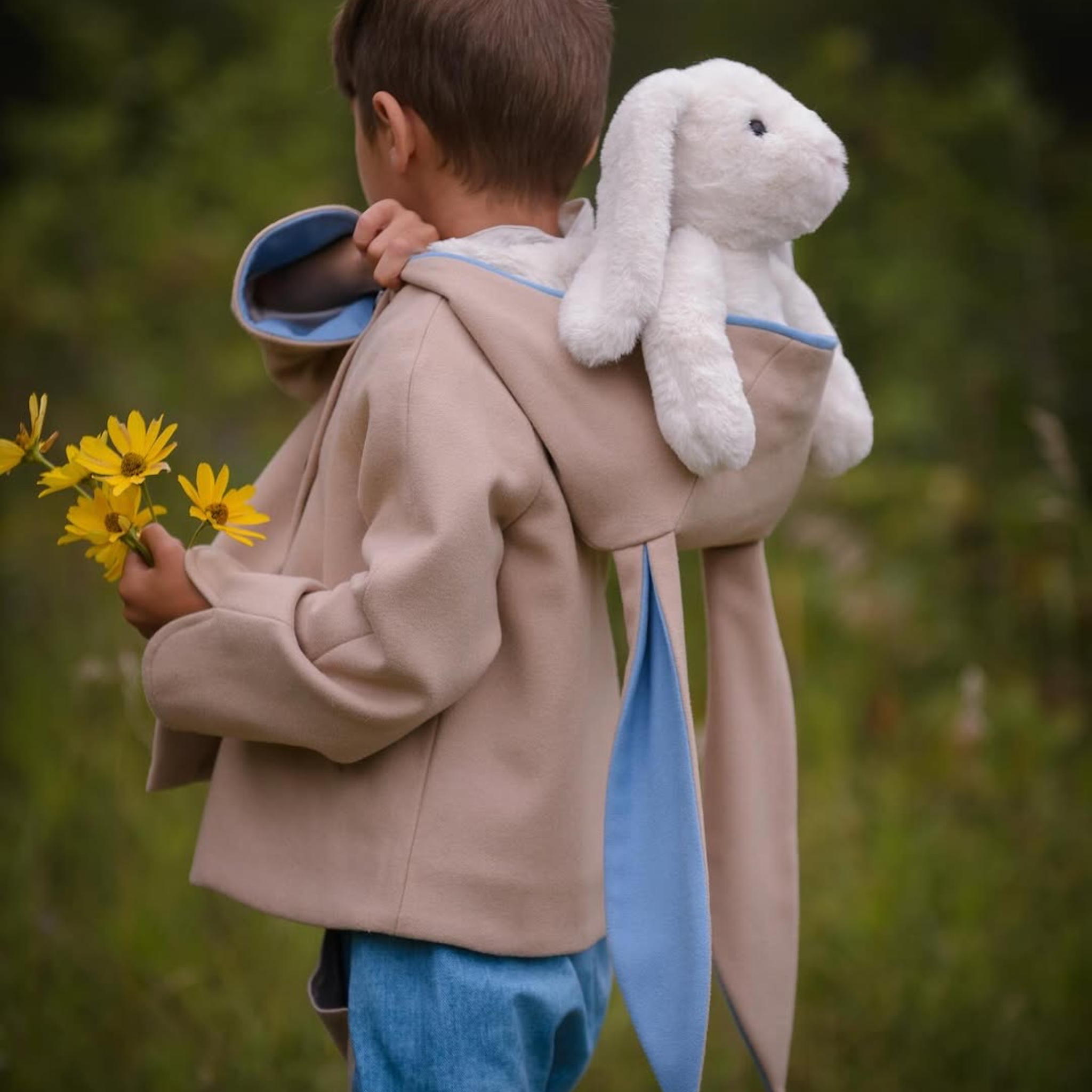 Luxe Little Rabbit Coat in Sand and Blue