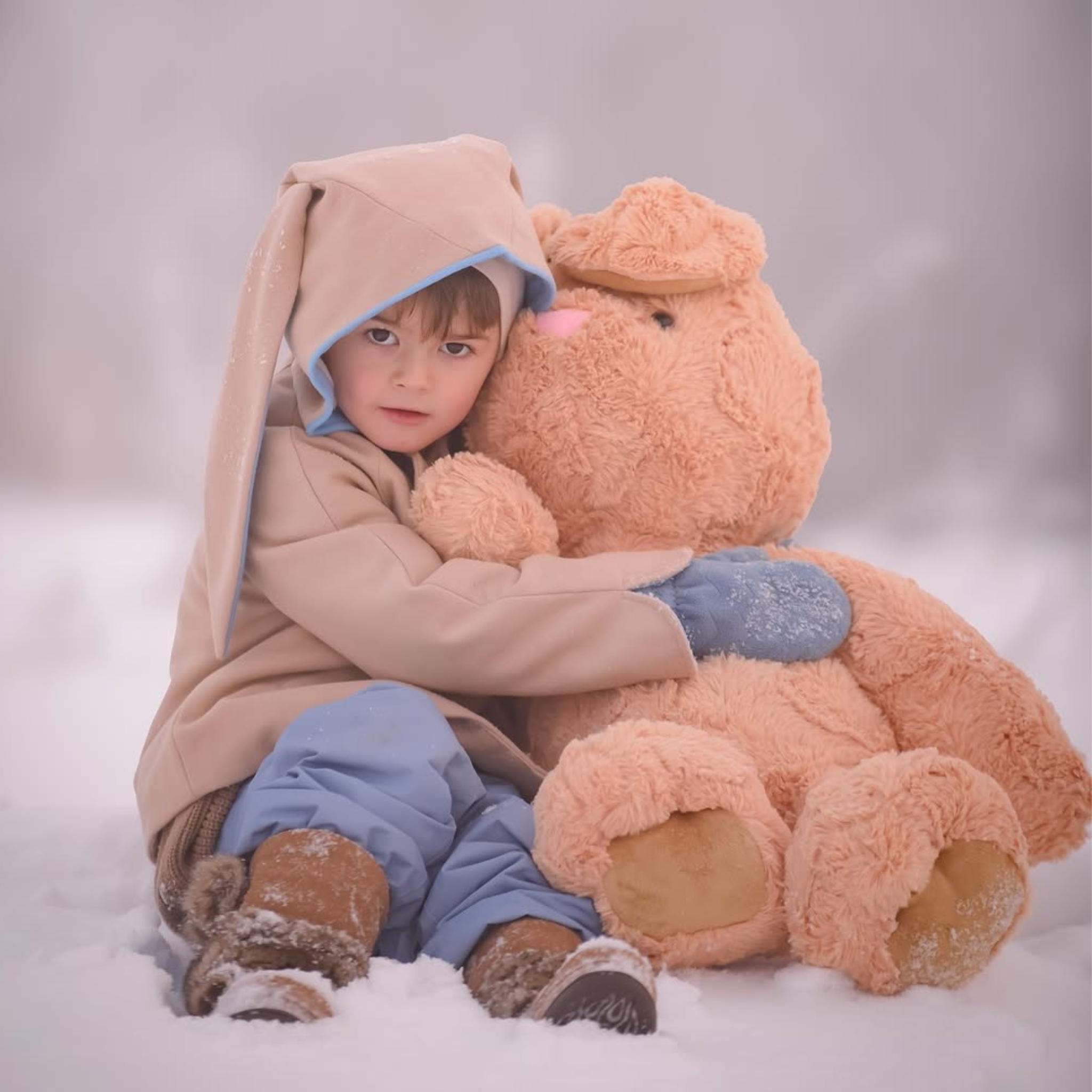 Luxe Little Rabbit Coat in Sand and Blue