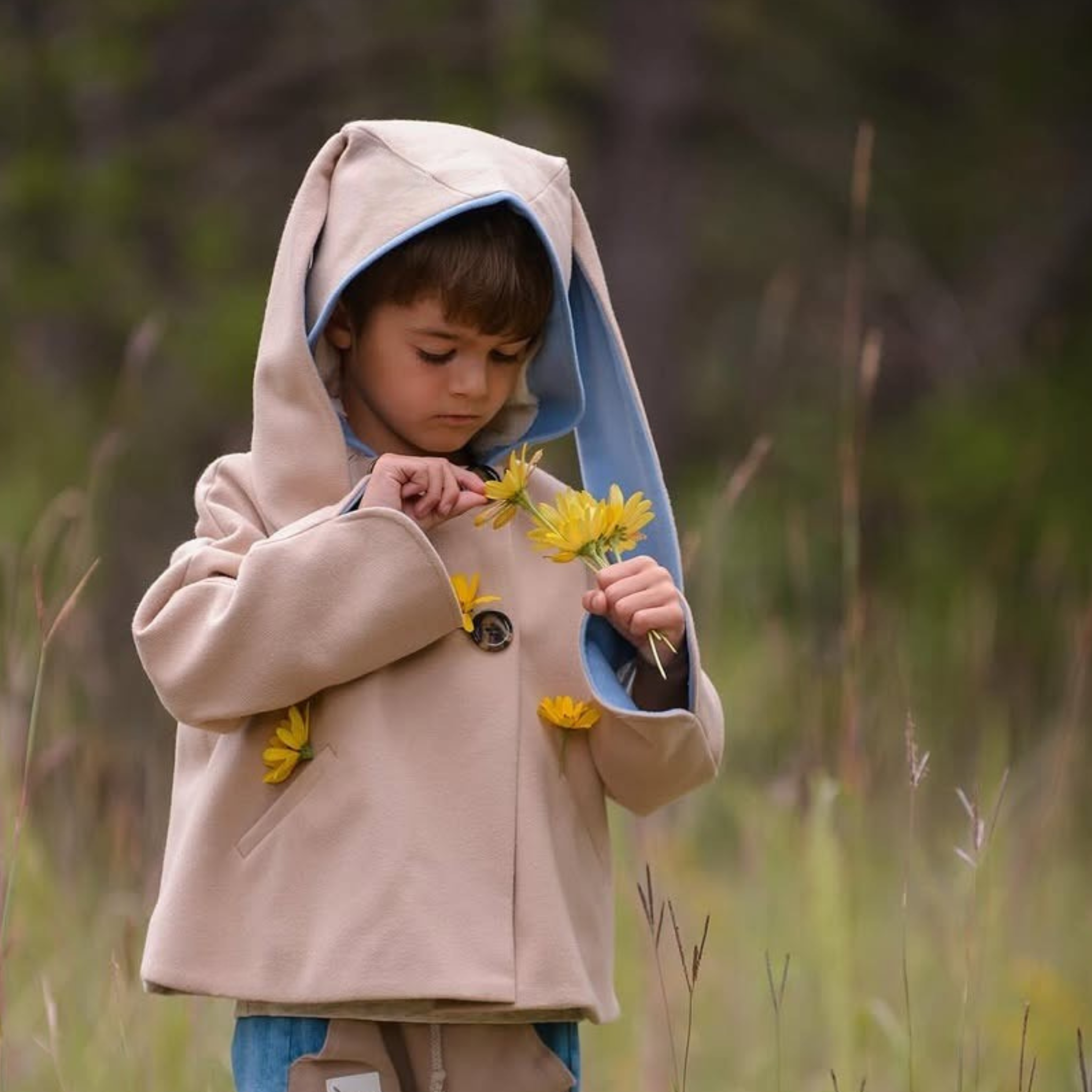 Luxe Little Rabbit Coat in Sand and Blue