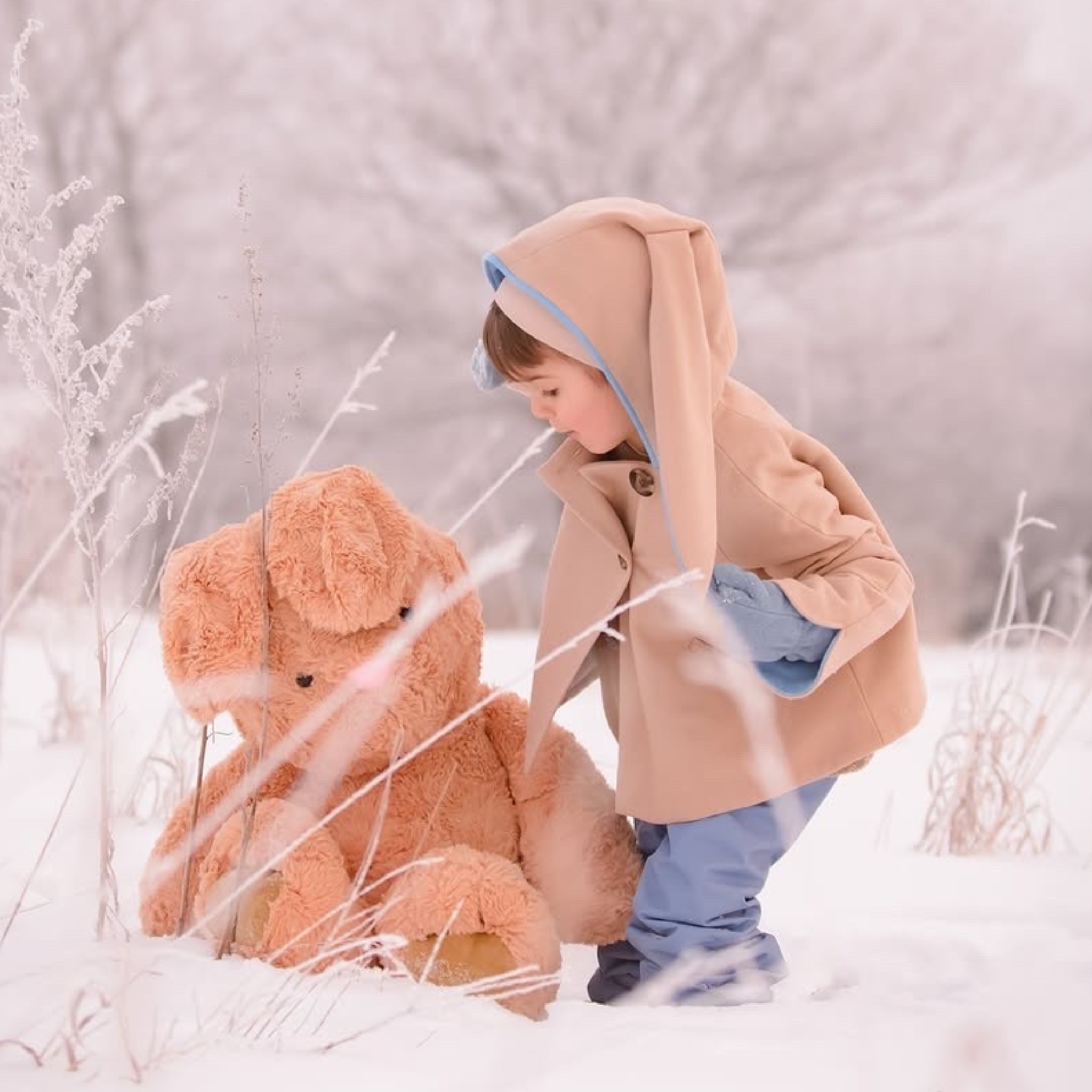 Luxe Little Rabbit Coat in Sand and Blue