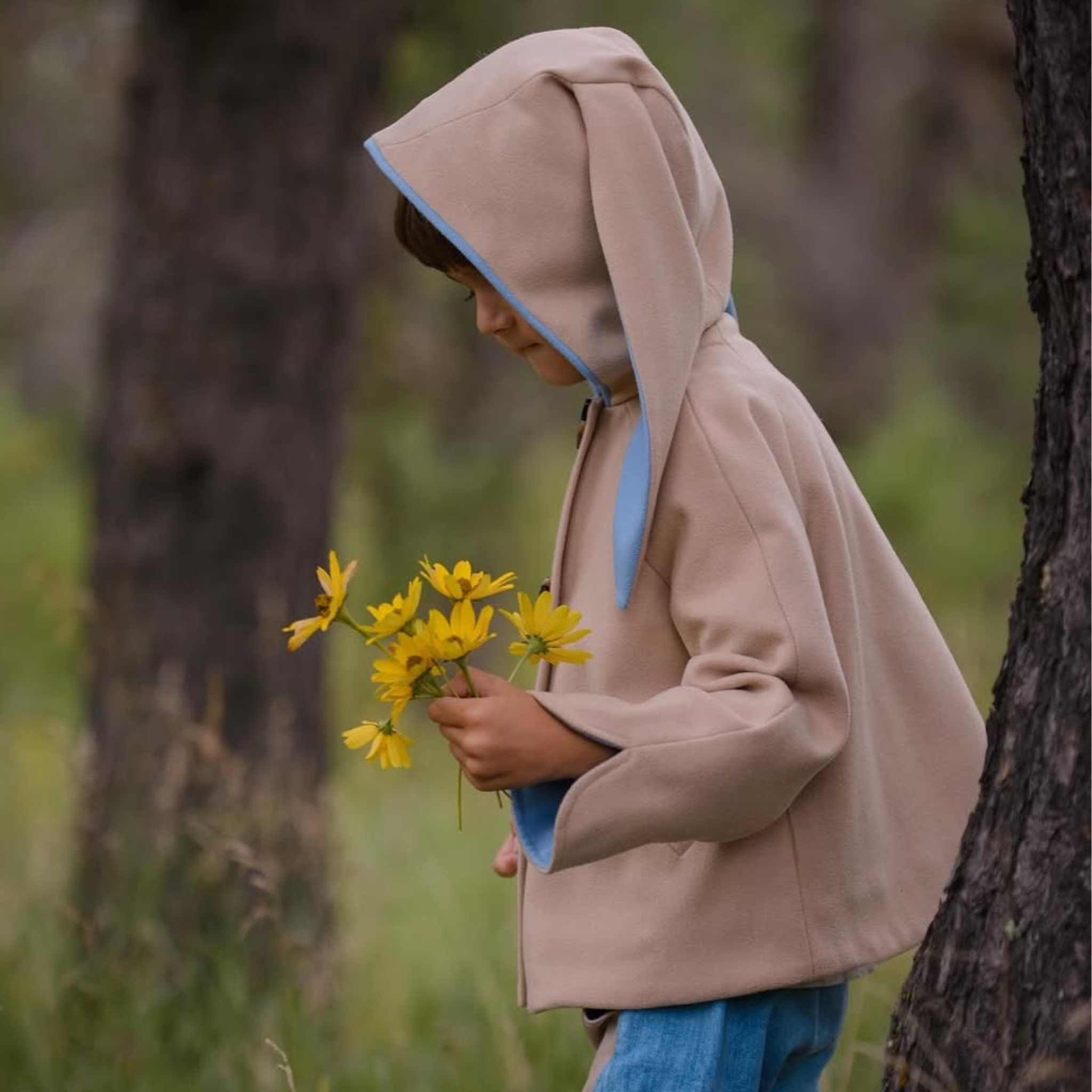 Luxe Little Rabbit Coat in Sand and Blue