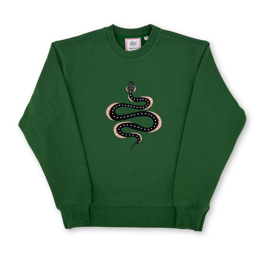 Ladies Apple the Snake Embroidered Sweatshirt - Willa Heart