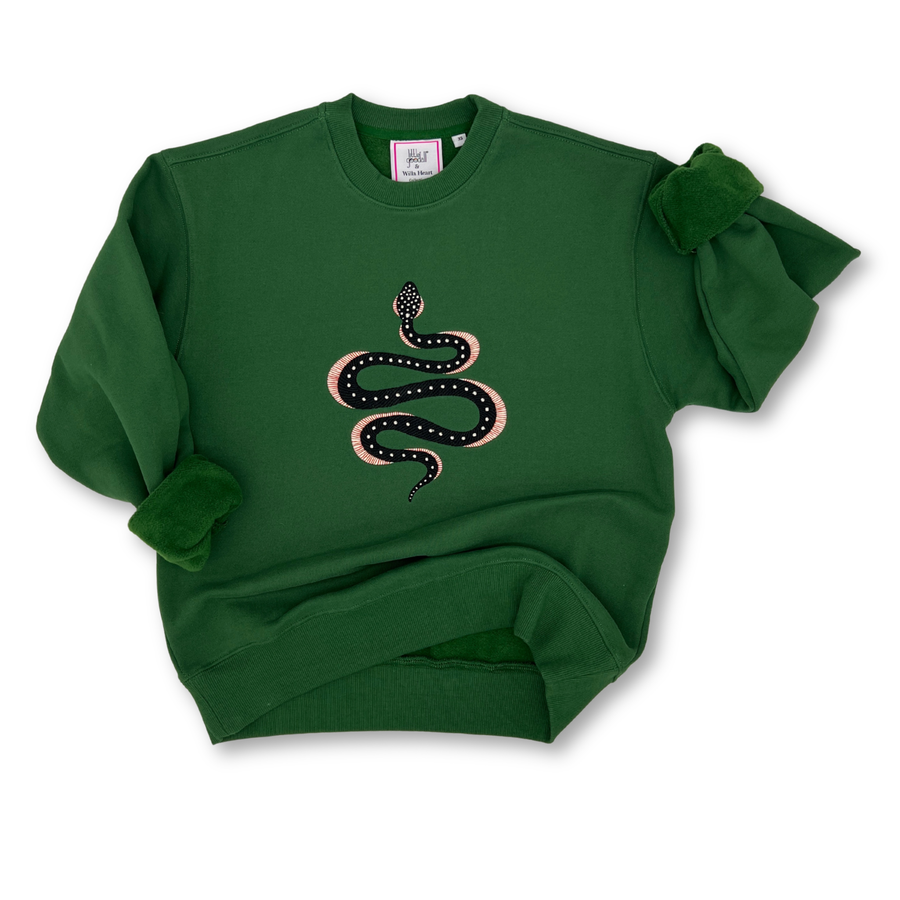 Ladies Apple the Snake Embroidered Sweatshirt - Willa Heart