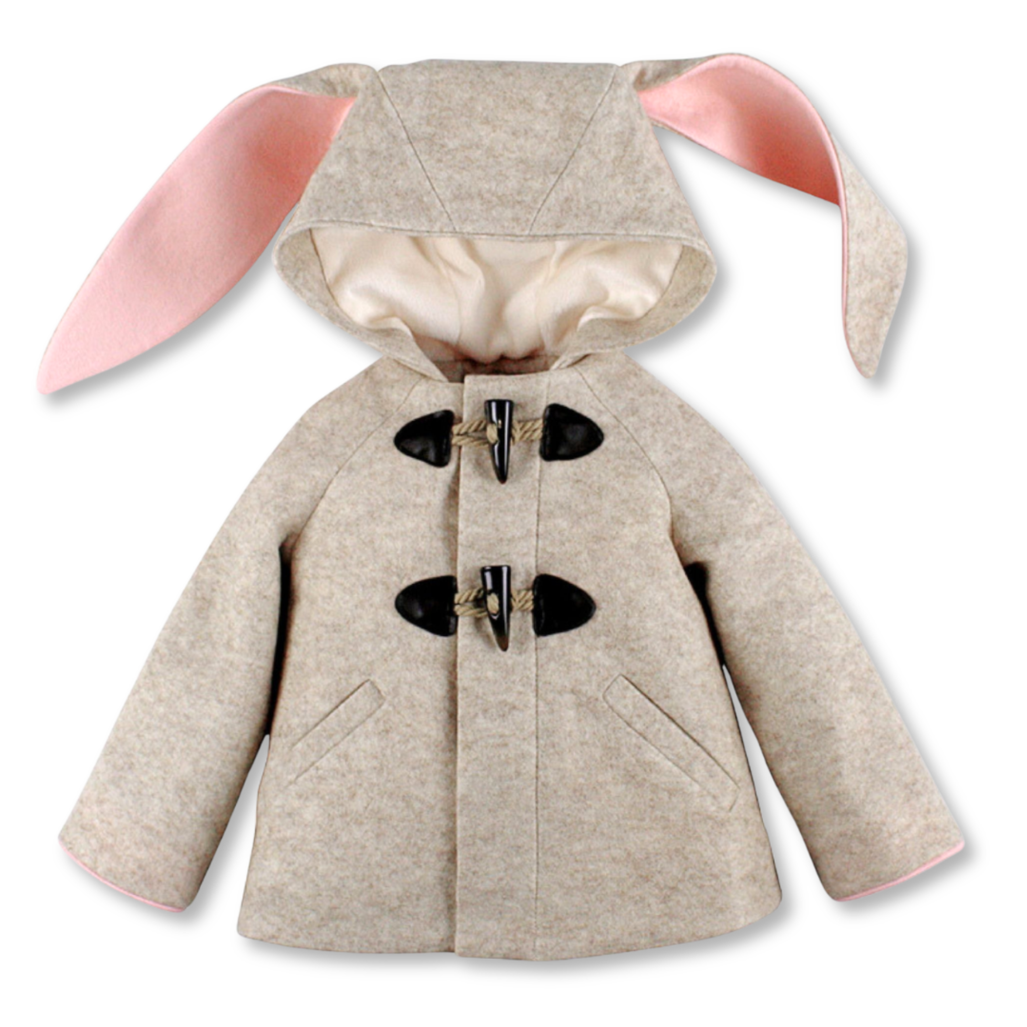 Snowshoe Rabbit Toggle Coat in Oatmeal and Pink