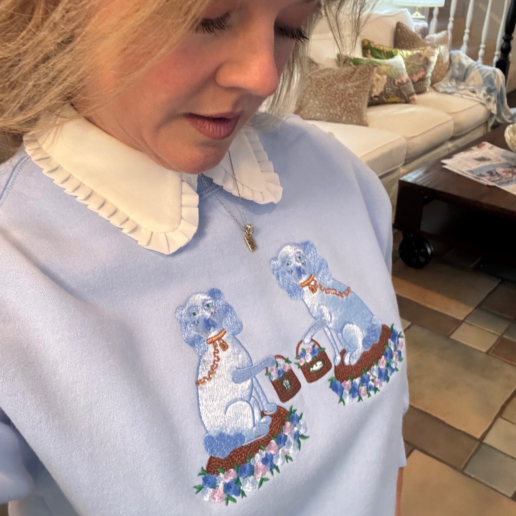 Ladies Tisket and Tasket Embroidered Sweatshirt - Willa Heart Collection