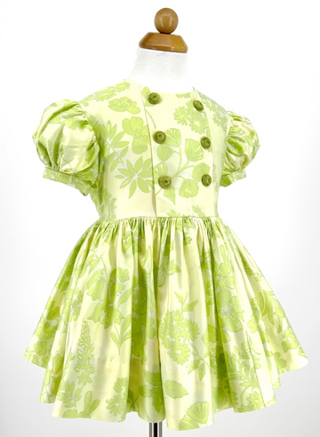 Spring Green Floral Dress, Size 3-4 Years