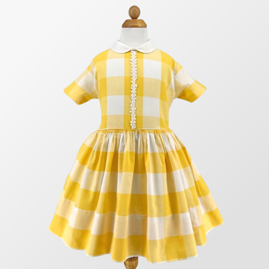 Sunny Yellow Gingham Dress, Size 5-6 Years