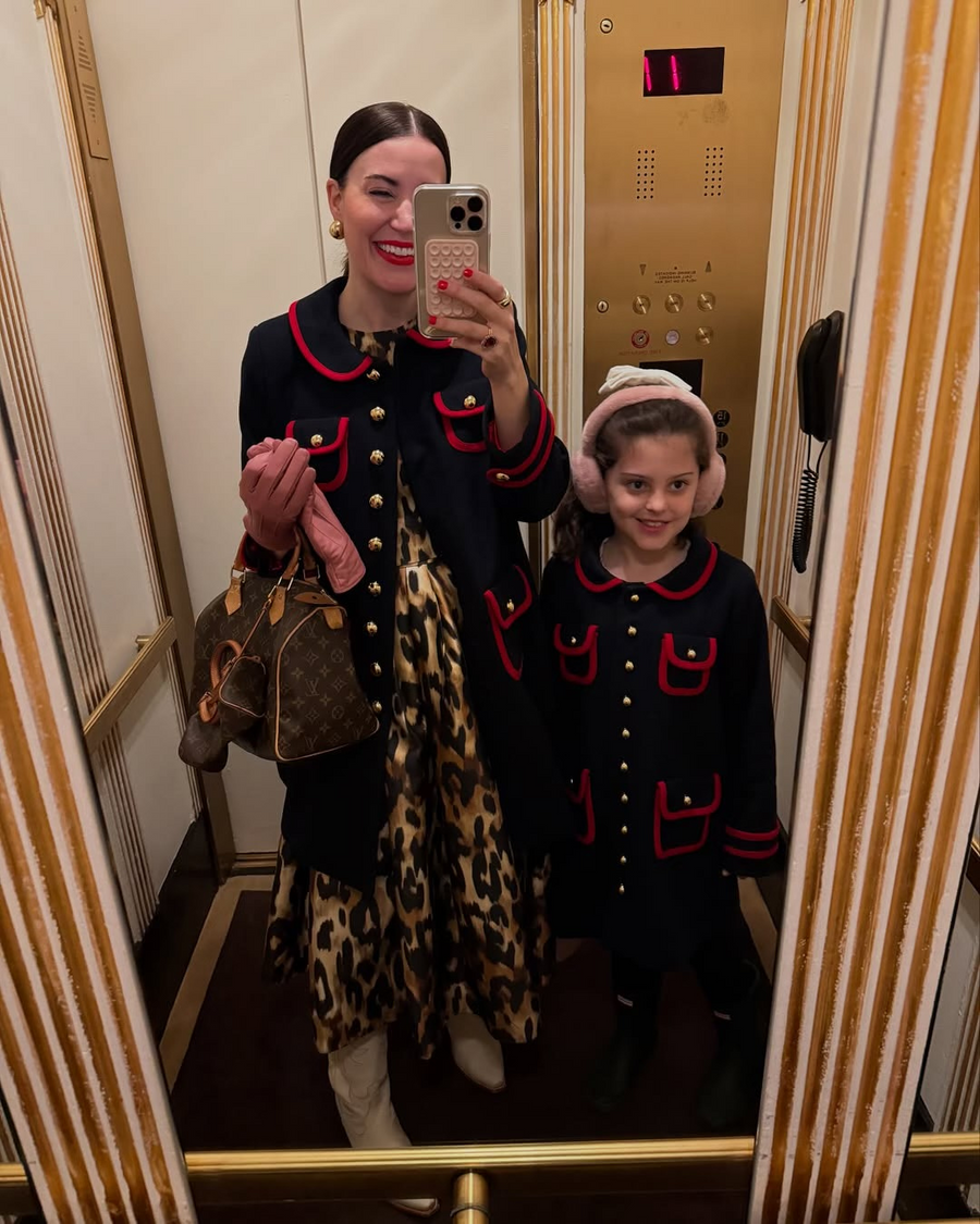 Ladies Paddington Station Coat - Navy and Red