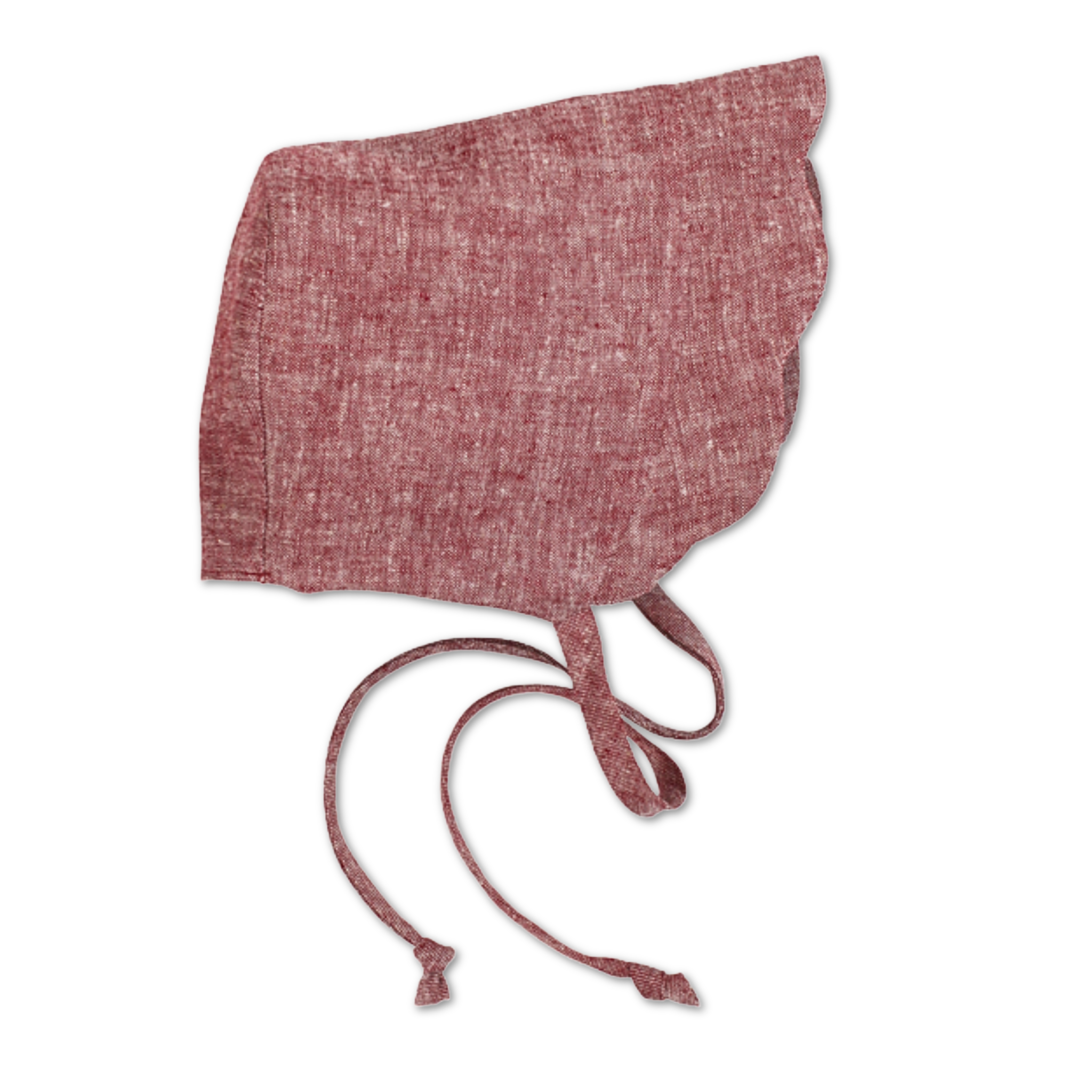 Cape Cod Red scallop bonnet, crafted with care, featuring a scalloped brim and soft linen-rayon blend for comfort