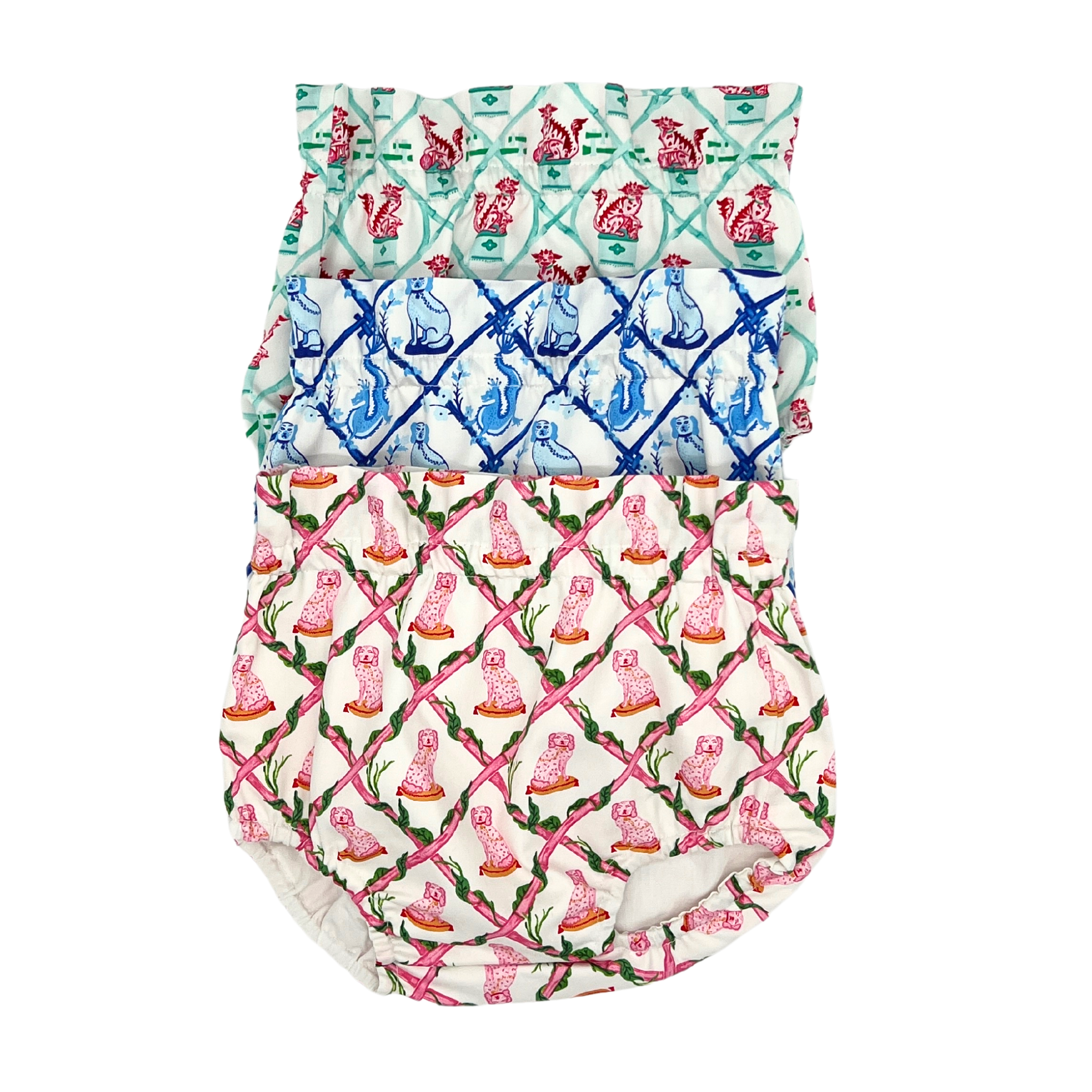 Pink ruffle-waist Willa Heart bloomer in cotton sateen. Versatile summer shorts, packaged for easy gifting