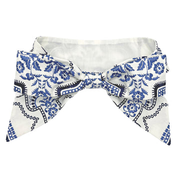 Blue and White Embroidered Middy Bow Hatband