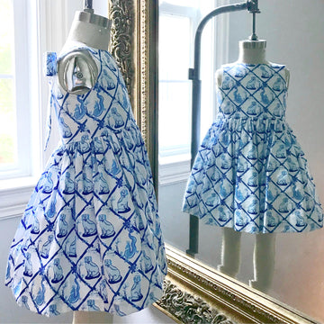 Retiring Style Size 12M only: Bow Back Dress in Aldrich & Madame De Bleu Print