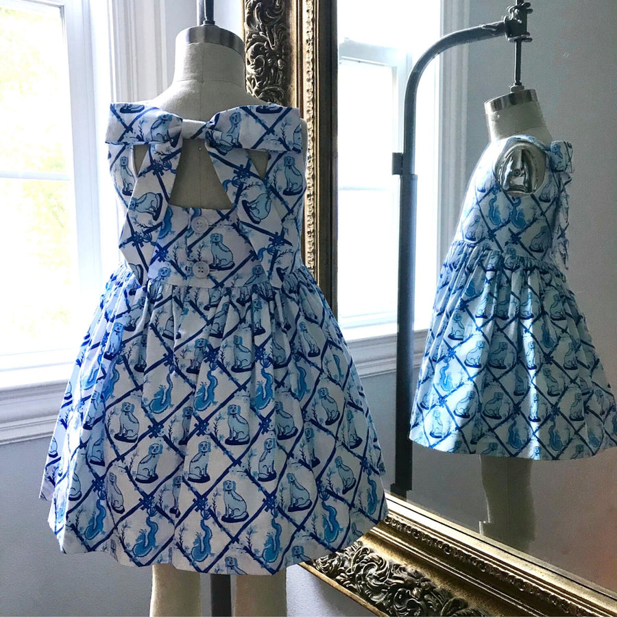 Retiring Style Size 12M only: Bow Back Dress in Aldrich & Madame De Bleu Print